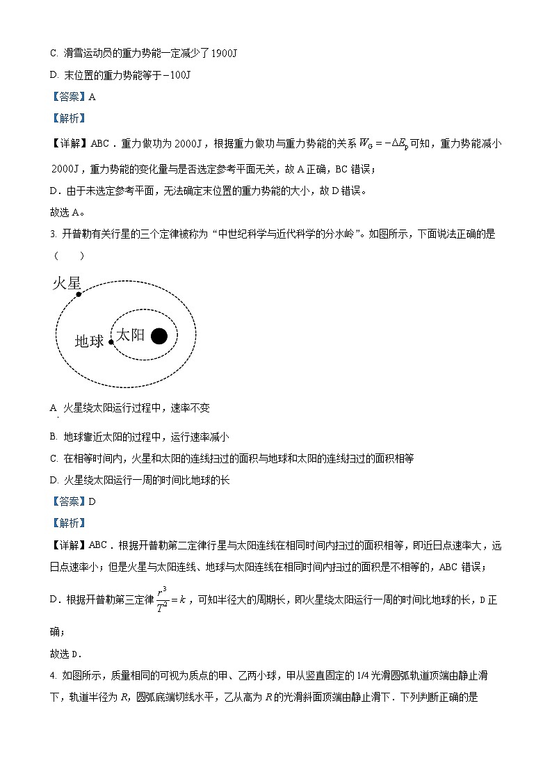 湖北省黄冈市黄梅县育才高级中学2023-2024学年高一下学期4月期中物理试题 Word版含解析第2页