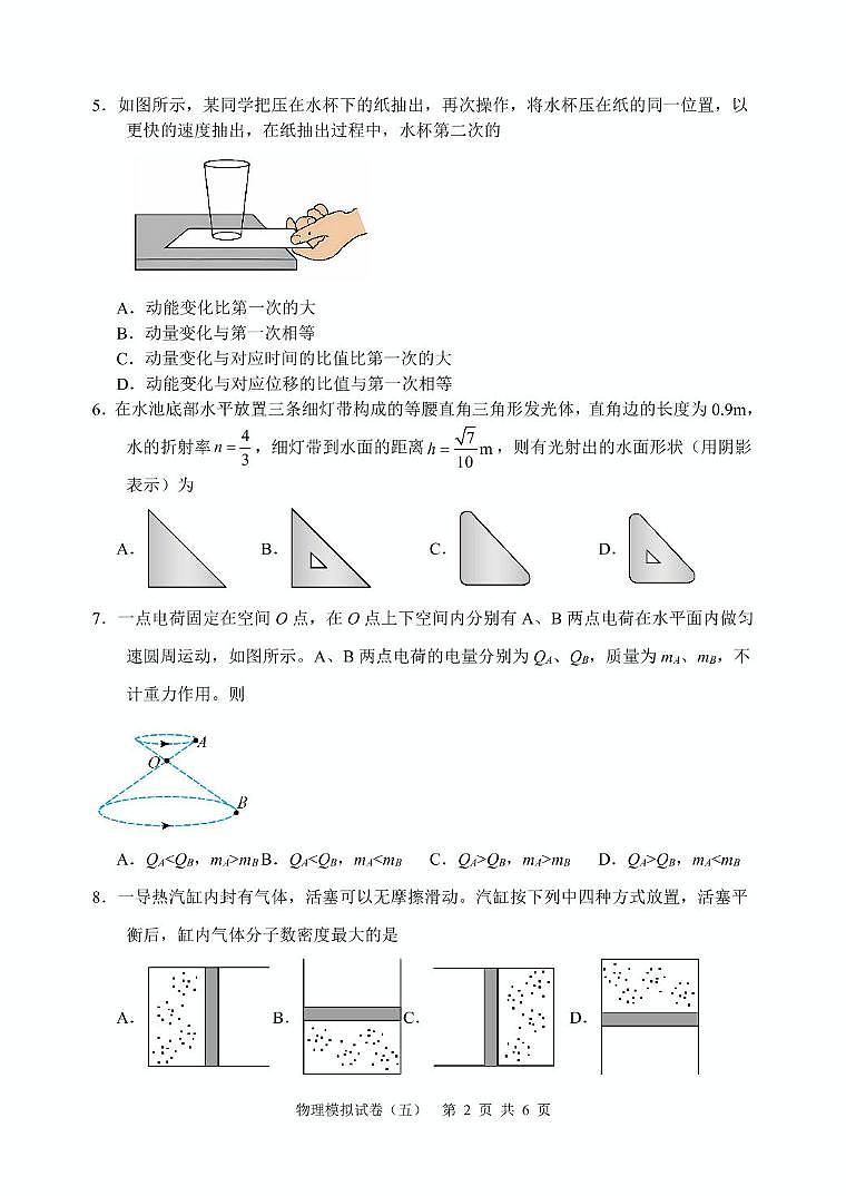 江苏2025年普通高中学业水平选择性考试模拟卷（五）物理试题（含答案）第2页