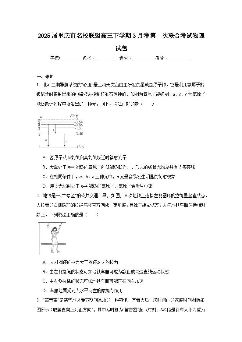 2025届重庆市名校联盟高三下学期3月考第一次联合考试物理试题（无答案）第1页