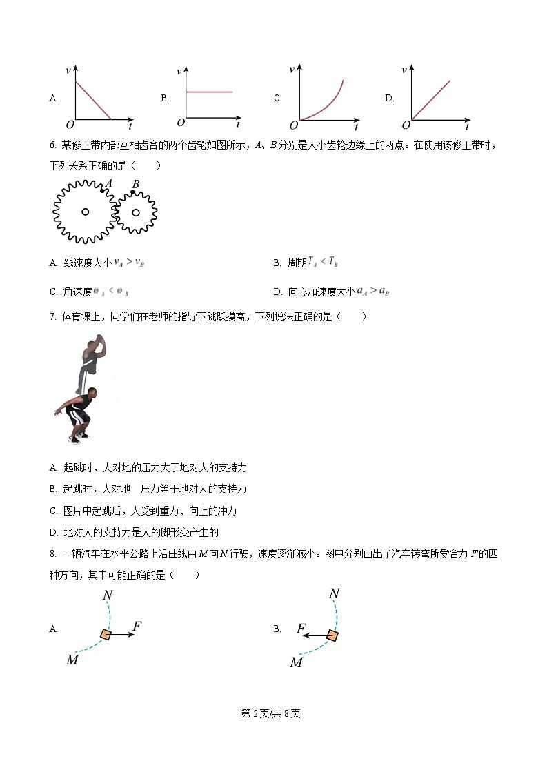 浙江省杭州市上城区杭七中2024-2025学年高一上学期期末考物理试卷 Word版无答案第2页