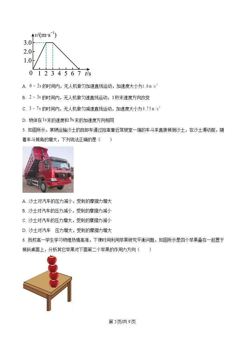 浙江省杭州市下沙区杭四吴山2024-2025学年高一上学期期末考物理试卷  Word版无答案第2页