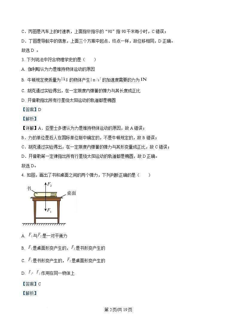 浙江省杭州市下沙区杭四下沙2024-2025学年高一上学期期末考物理试卷  Word版含解析第2页