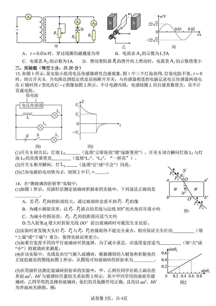 四川省广安友实学校2024-2025学年高二下学期3月月考 物理试题第3页