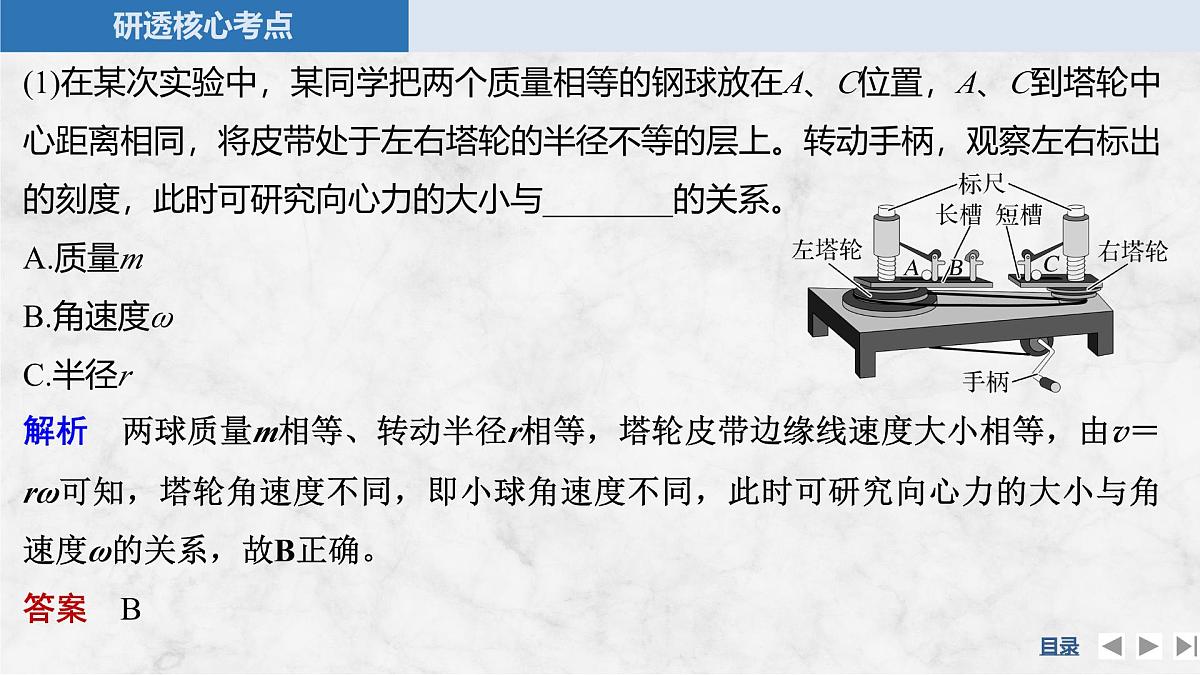 2025届高三物理一轮复习精品课件第四章曲线运动万有引力与宇宙航行实验六探究向心力大小与半径、角速度、质量的关系第8页