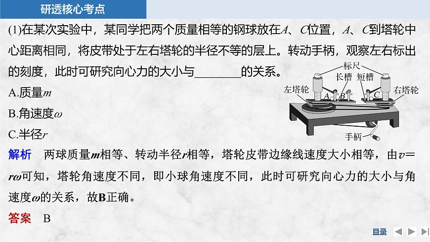 2025届高三物理一轮复习精品课件第四章曲线运动万有引力与宇宙航行实验六探究向心力大小与半径、角速度、质量的关系第8页