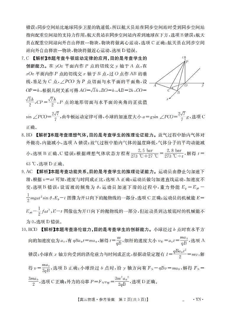 云南省2025届高三下学期3月百万大联考 物理答案第2页