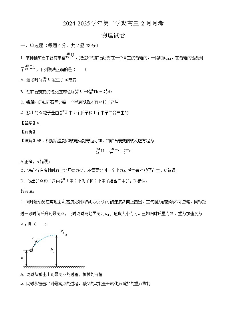 江西省南昌市第十九中学2024-2025学年高三下学期2月月考物理试题（含解析）第1页