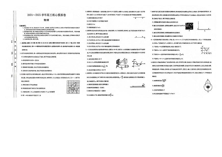 湖北省黄冈市2025届高三下学期核心预测卷物理第1页