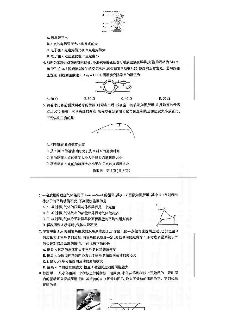 江西省2025届名校学术联盟高三高考模拟冲刺预测卷（四）-物理试题+答案第2页