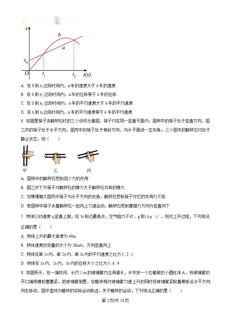浙江省宁波市余姚中学2024-2025学年高一上学期期中考试物理试题  Word版无答案第2页