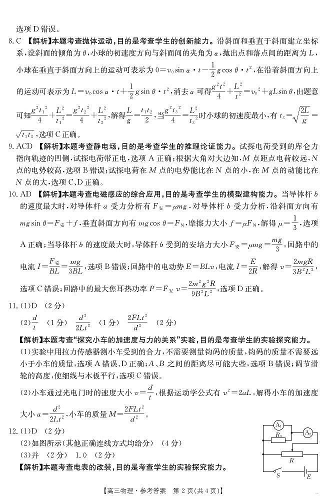 安徽省六安市市区2025届高三下学期考前适应性考试 物理答案第2页