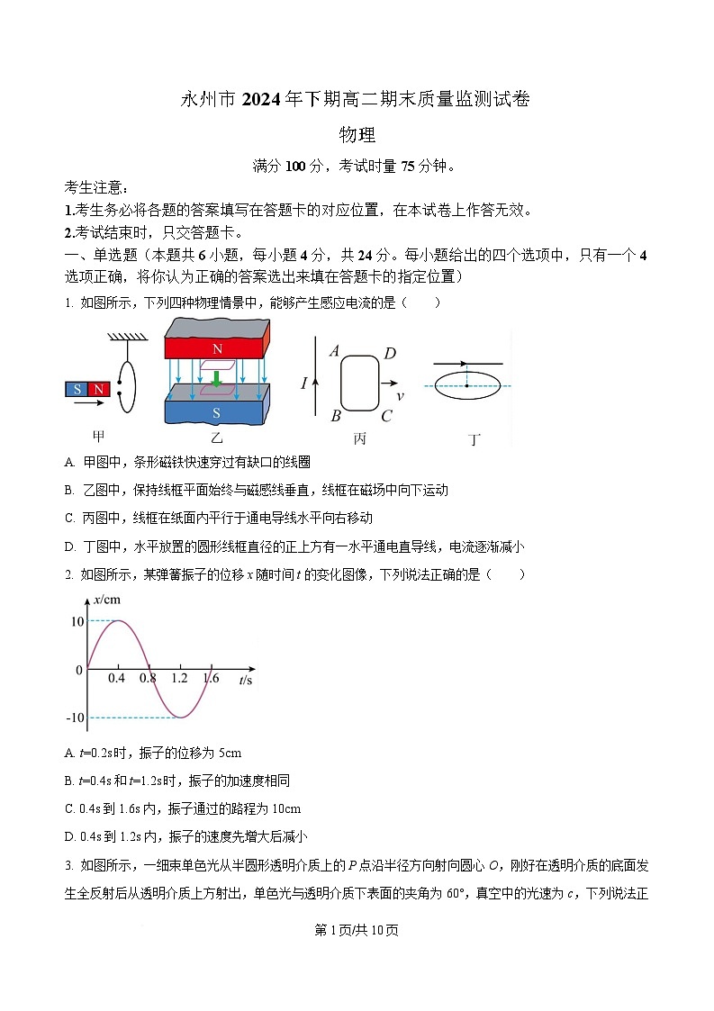 湖南省永州市2024-2025学年高二上学期期末质量监测物理试卷 Word版含答案第1页