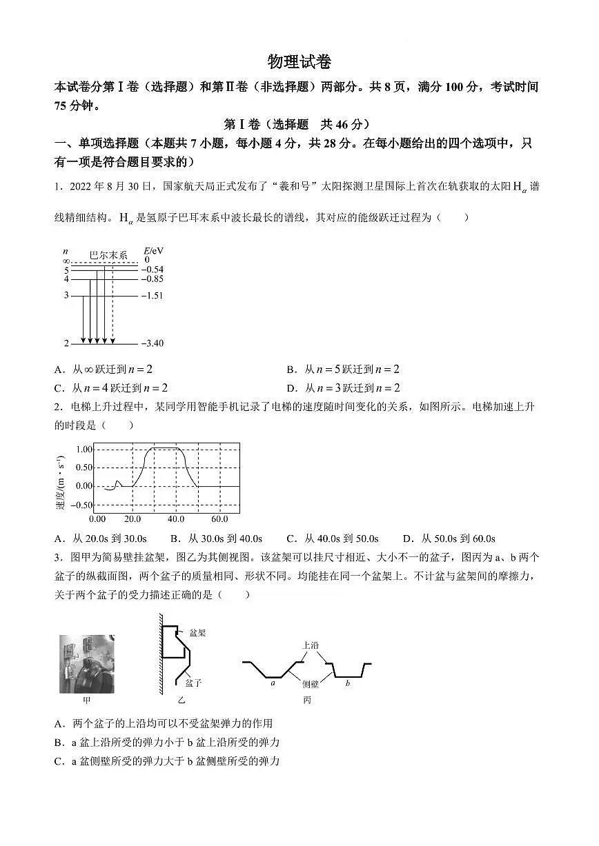河北省衡水同卷2024届高三下学期一模考-物理试卷（含答案）第1页