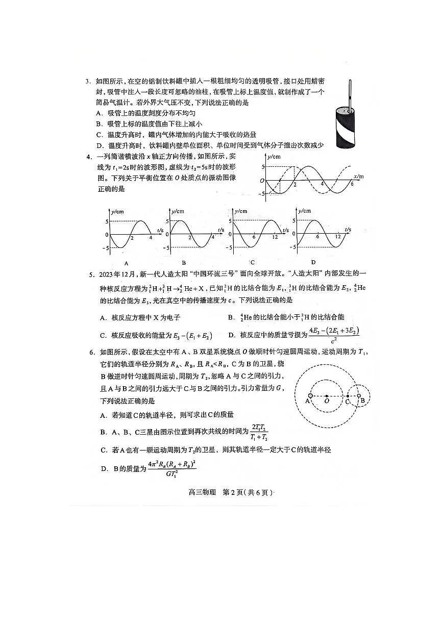 2024届河北石家庄高三教学质量检测（二）-物理试卷（含答案）第2页