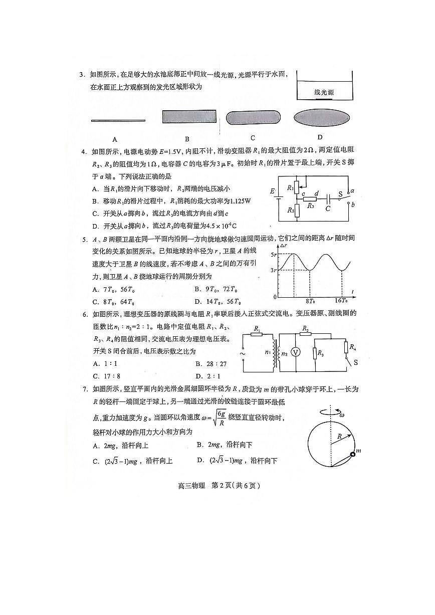 2024届石家庄市高三教学质量检测（三）-物理试卷（含答案）第2页