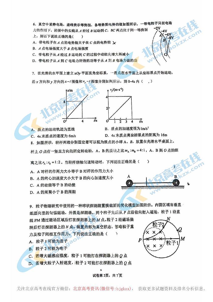 2023年北京人大附中高三三模物理试题及答案第2页