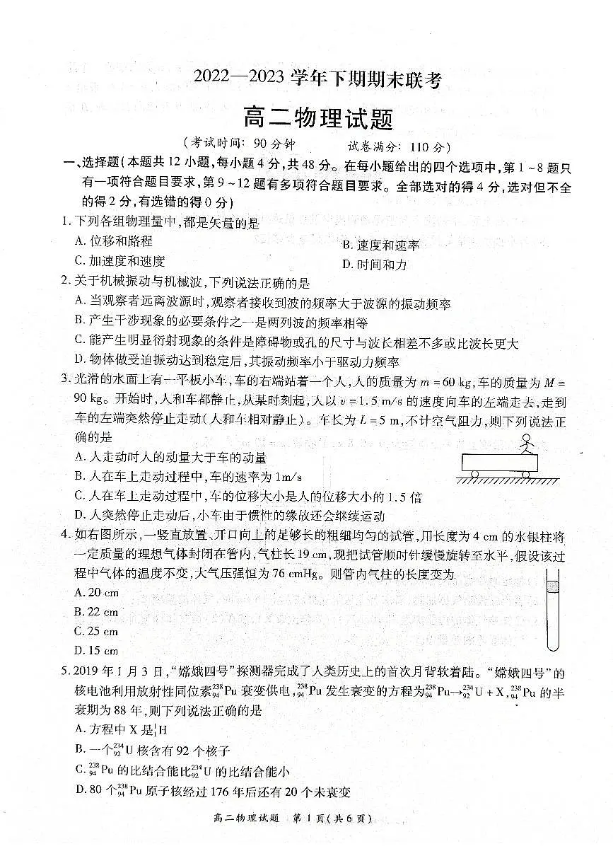 2024届河南省商丘市高二下学期（期末考）-物理试题（含答案）第1页