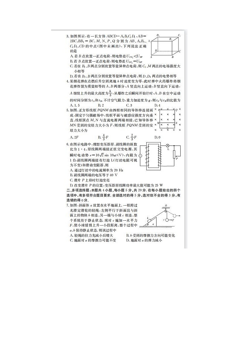 2021届湖南师范大学附属中学高三下学期物理模拟试题第2页