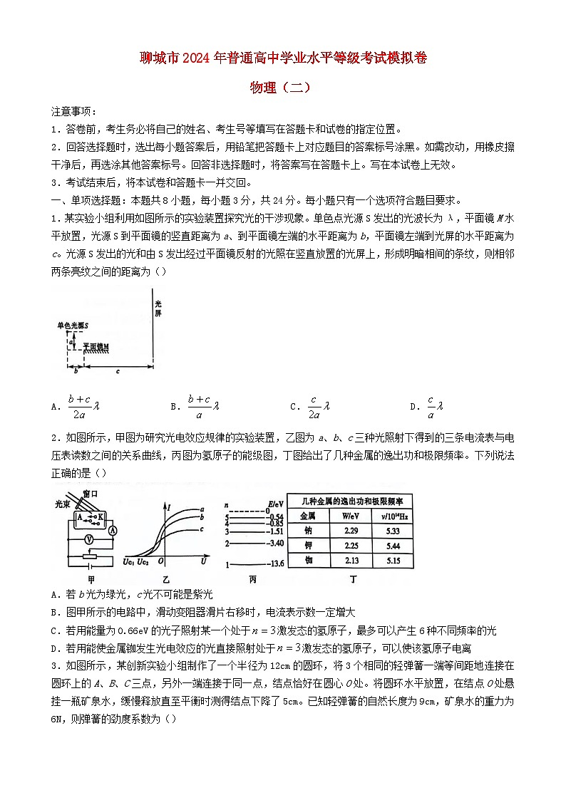 山东省聊城市2024届高三物理下学期二模试题第1页