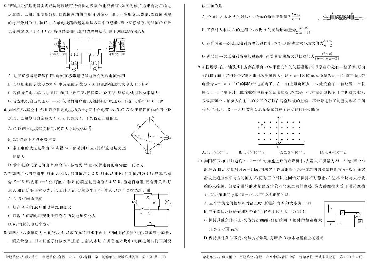 2024届高三物理下学期3月联考试题二模pdf含解析第2页