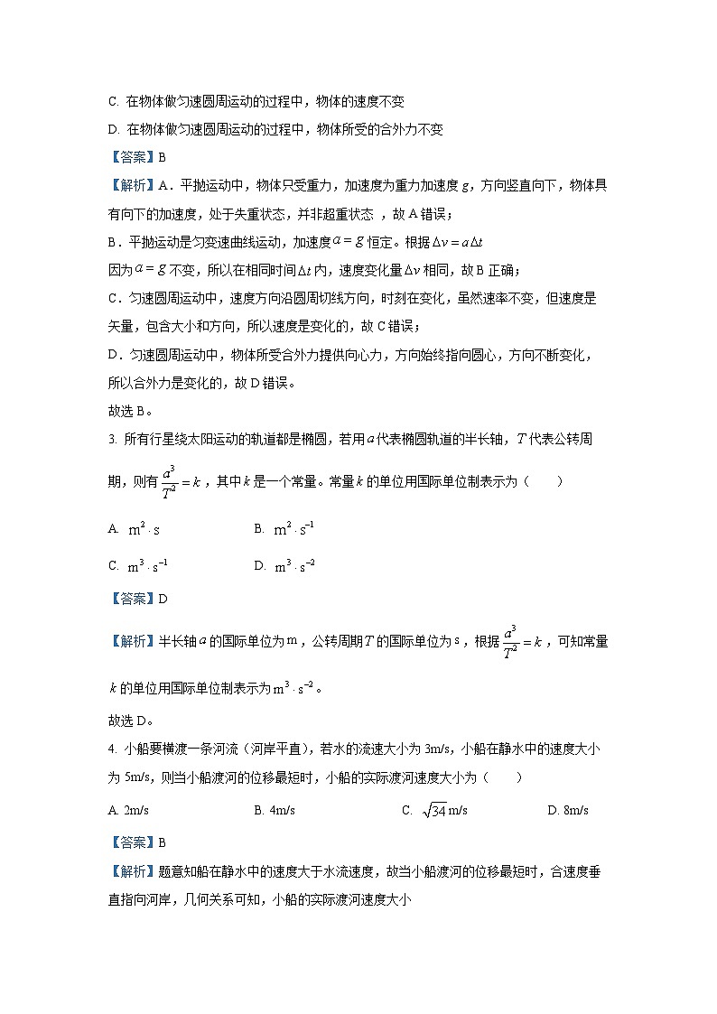 贵州省部分学校联考2024-2025学年高一下学期3月月考物理试题（解析版）第2页