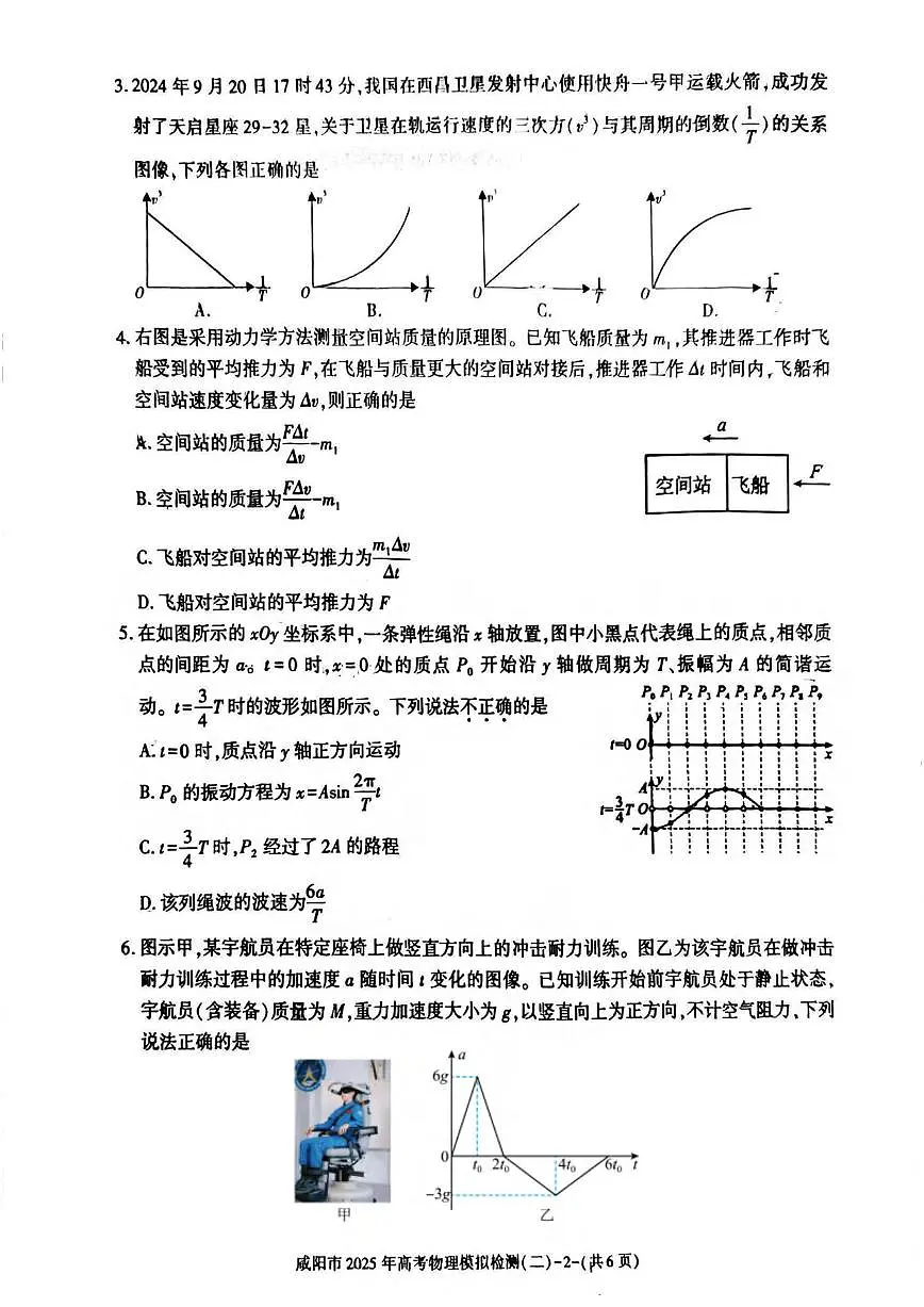 物理丨陕西省咸阳市2025届高三下学期3月第二次模拟物理试卷及答案第2页