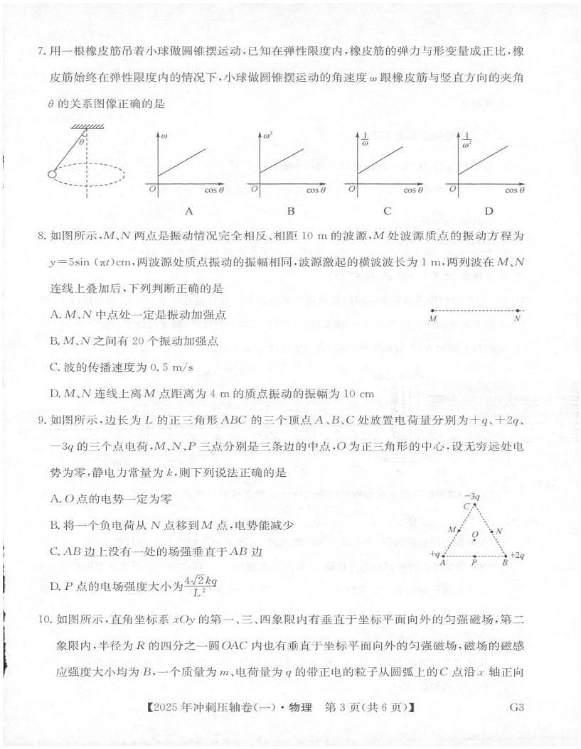 2025年普通高中学业水平选择性考试冲刺压轴卷（一)物理试卷第3页