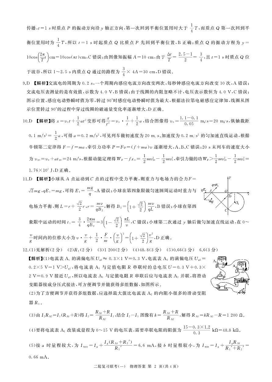 百师联盟2025届高三二轮复习联考（一）（百J）物理答案第2页