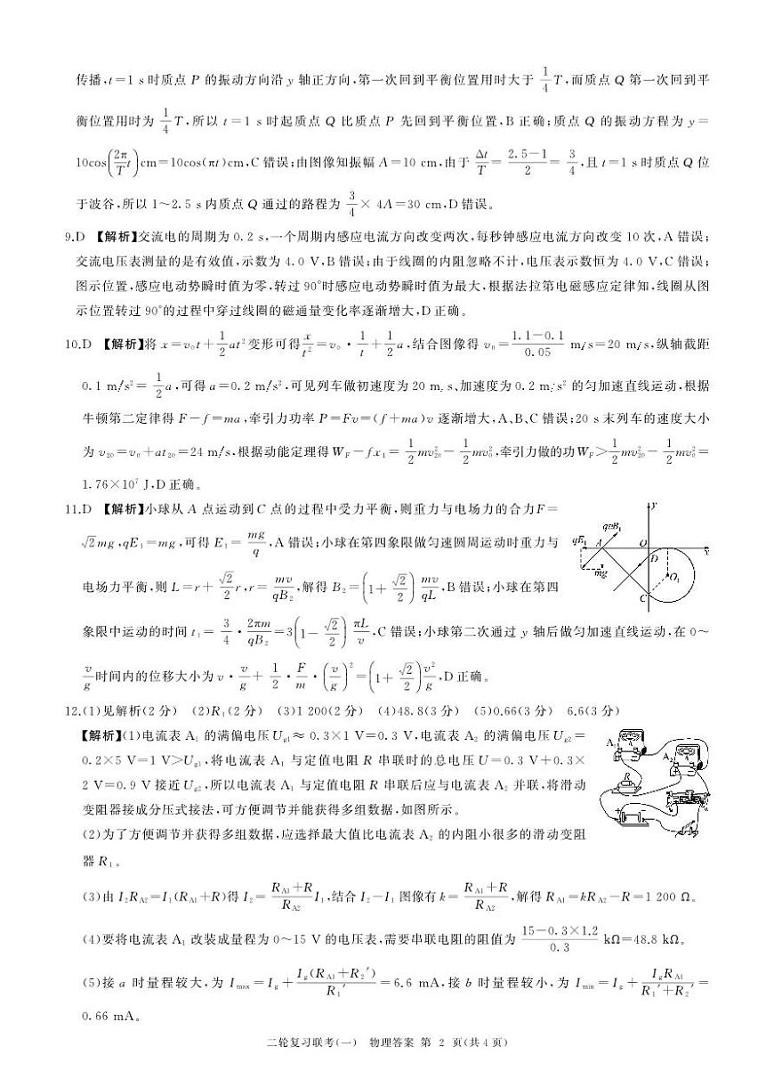 百师联盟2025届高三二轮复习联考（一）（百J）物理答案第2页