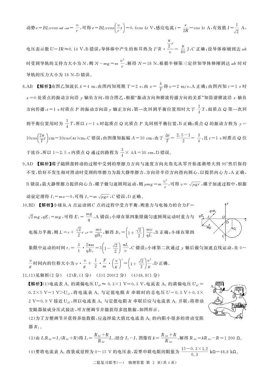 百师联盟2025届高三二轮复习联考（一）（百H）物理答案第2页