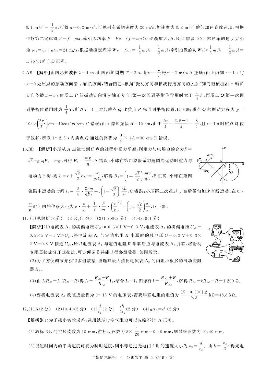 百师联盟2025届高三二轮复习联考（一）（百A）物理答案第2页