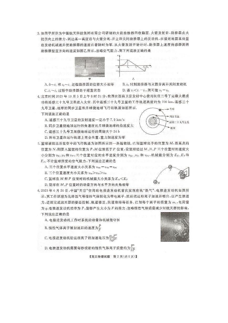 2024届湖南省三湘名校高三上学期10月大联考-物理试题（含答案）第2页