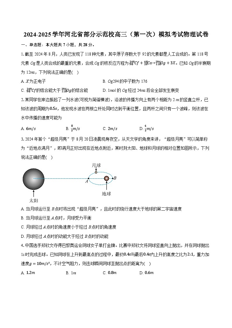2024-2025学年河北省部分示范校高三（第一次）模拟考试物理试卷(含详细答案解析)第1页