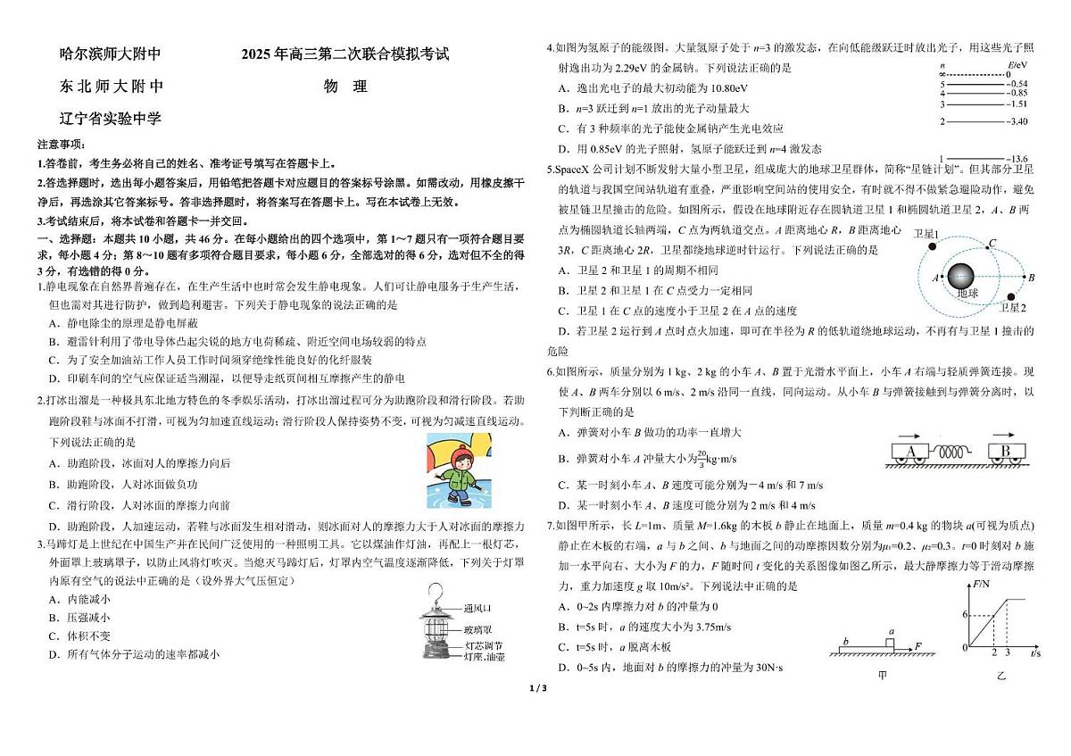 2025年届东北三省三校高三下学期二模物理试题第1页