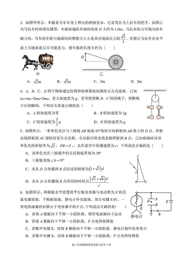 2024届辽宁省沈阳市东北育才高三下学期第六次模考(3月)-物理试卷（含答案）第2页