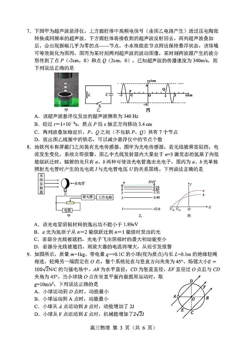 2024届辽宁省沈阳市高三三模-物理试卷（含答案）第3页
