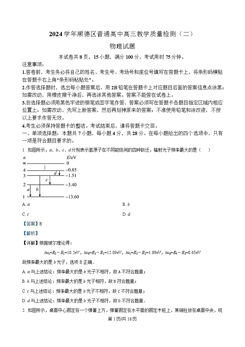 广东省佛山市顺德区2025届高三下学期二模物理试题 Word版含解析第1页