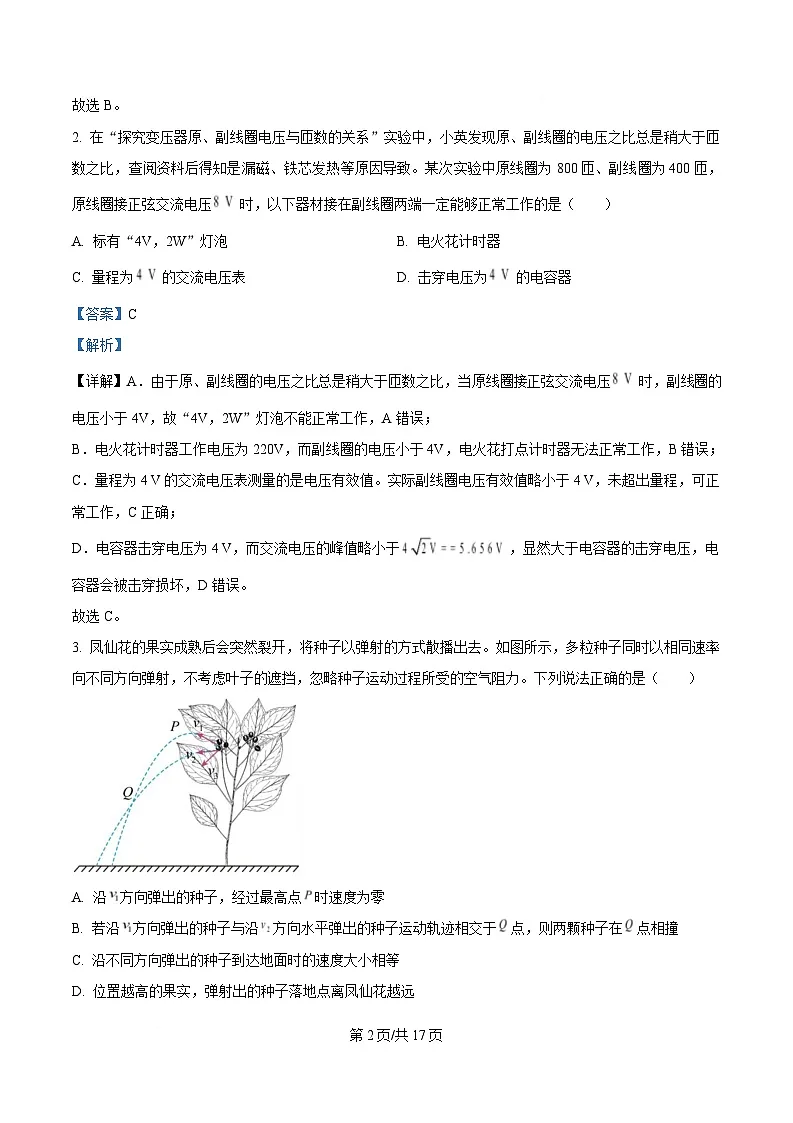 广东省汕头市2025届高三下学期一模物理试卷 Word版含解析第2页