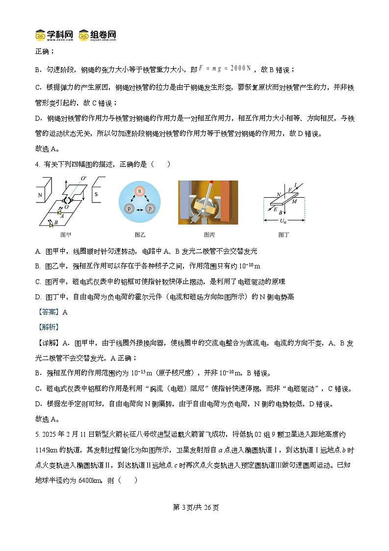 2025届浙江省温州市高三下学期二模物理试题 Word版含解析第3页