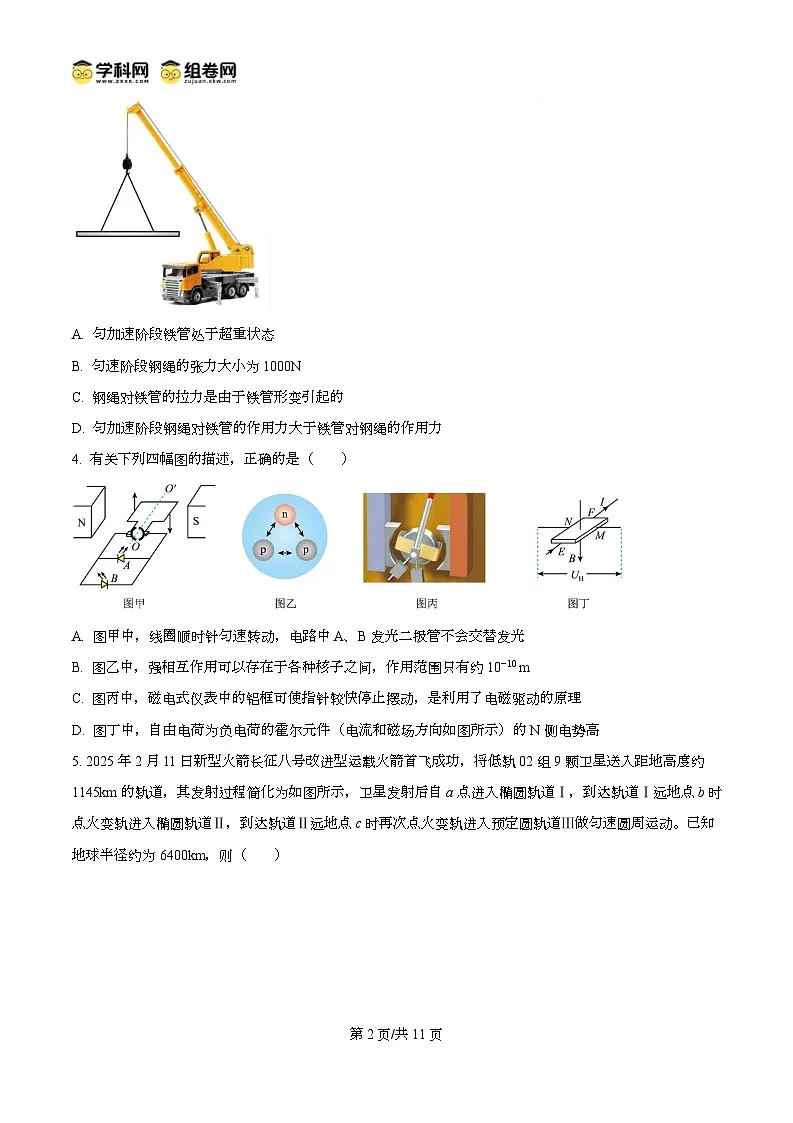 2025届浙江省温州市高三下学期二模物理试题 Word版无答案第2页