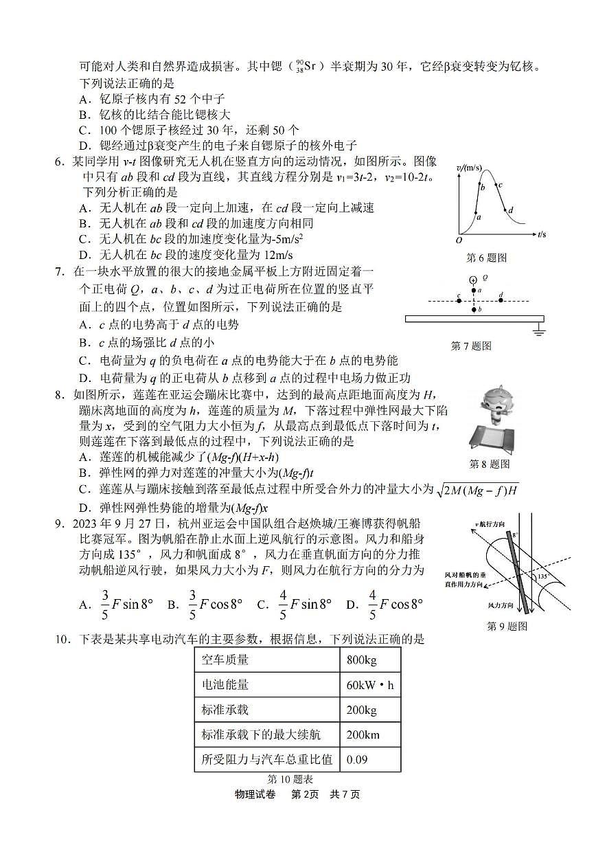 2024届浙江省宁波市高三上学期一模(11月)-物理试题（含答案）第2页