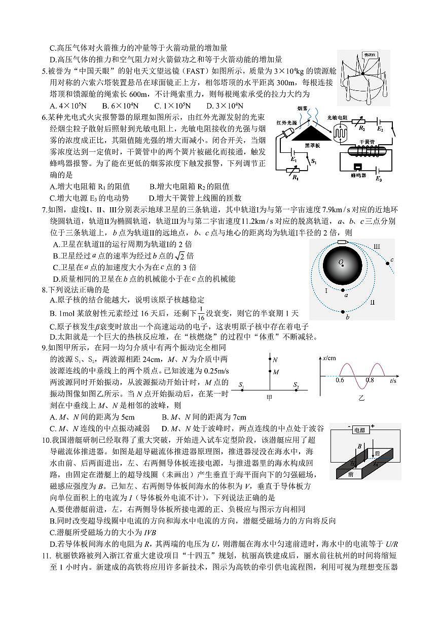 2024届浙江省义乌中学高三上学期适应性考试(1月)-物理试题（含答案）第2页