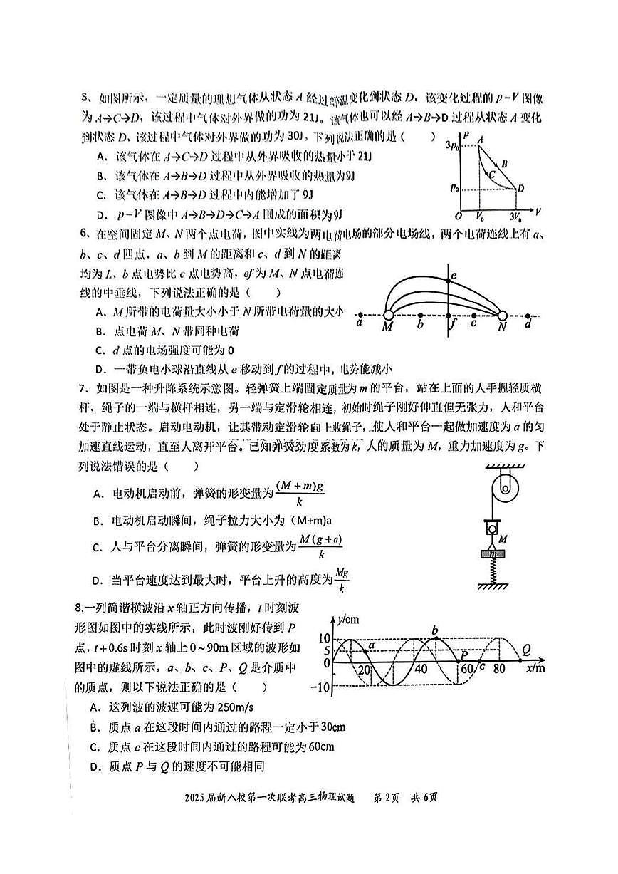 江西省新八校2025届高三第一次联考物理试卷（含答案）第2页