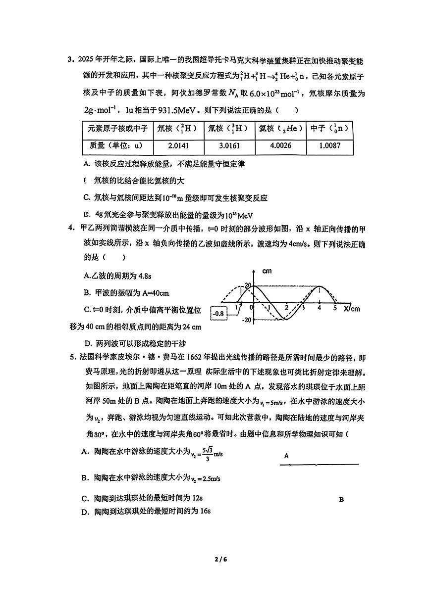 东北三省三校一模2025年高三第一次联合模拟考试物理试题第2页