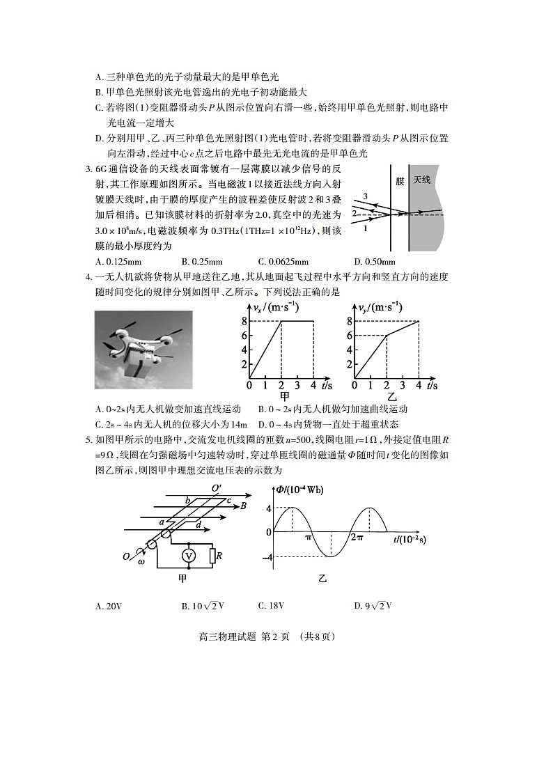 2025届山东省泰安市高三下学期高考一模（图片版）物理试卷第2页