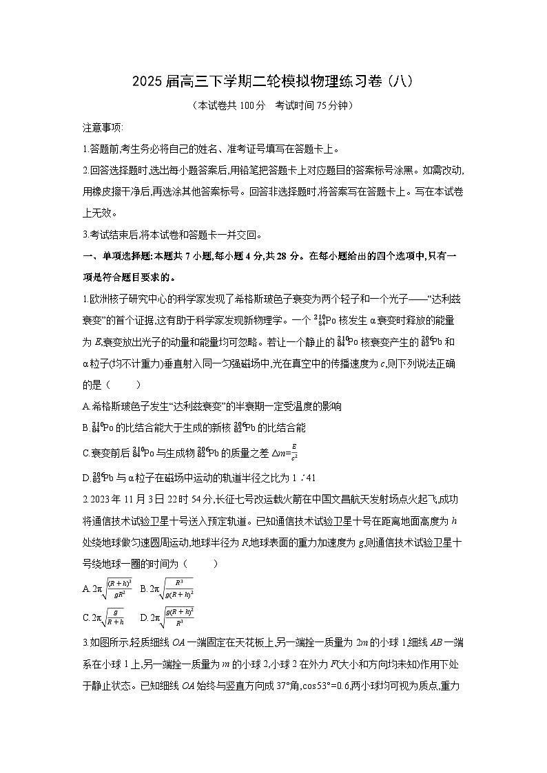 2025届高三下学期二轮模拟练习卷 （八）物理试卷（解析版）第1页