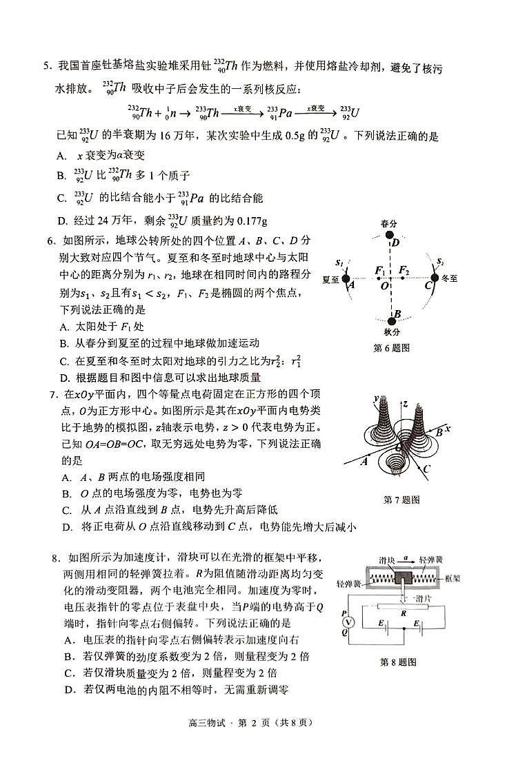 2025届浙江省杭州市高三二模物理试卷第2页