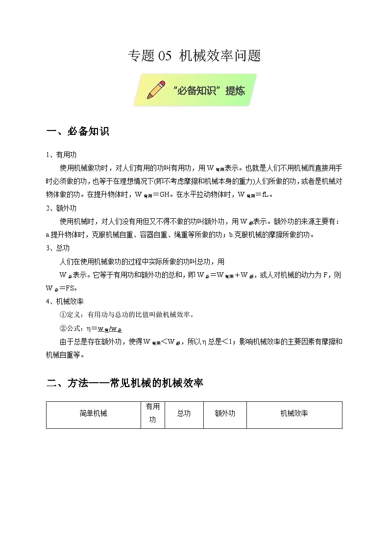 2025年高考物理第二轮专项复习（全国通用）专题05机械效率问题（学生版）第1页