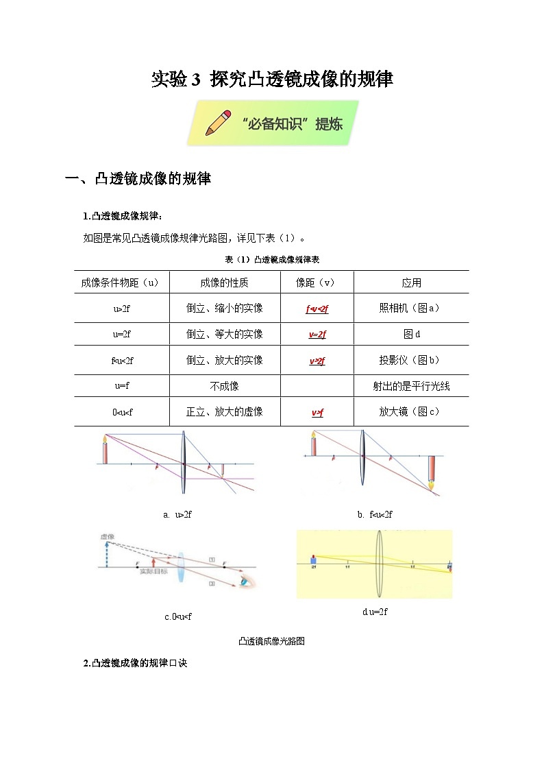 2025年高考物理第二轮专项复习（全国通用）实验3探究凸透镜成像的规律（教师版）第1页