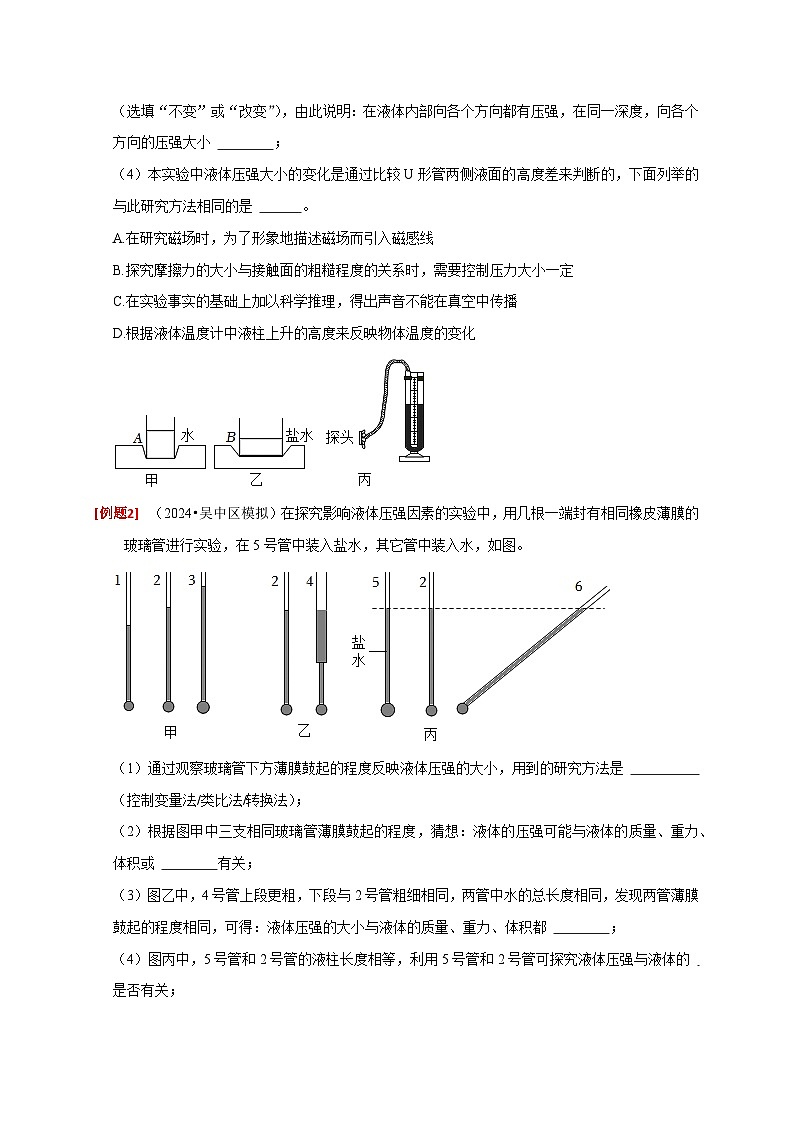 2025年高考物理第二轮专项复习（全国通用）实验9探究液体压强与哪些因素有关（学生版）第3页